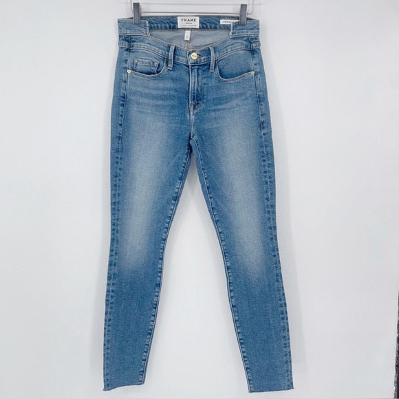 Frame Denim Denim - Frame Le Skinny De Jeanne Cut Out Double Waistband High Rise Jeans 27 Raw Frayed